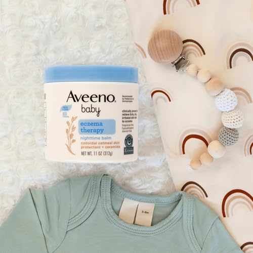 Aveeno Baby Eczema Therapy Nighttime Moisturizing Balm, Colloidal Oatmeal & Ceramide, Soothes & Relieves Dry, Itchy Skin from Eczema, Hypoallergenic, Fragrance-Free, Travel Size, 1 oz