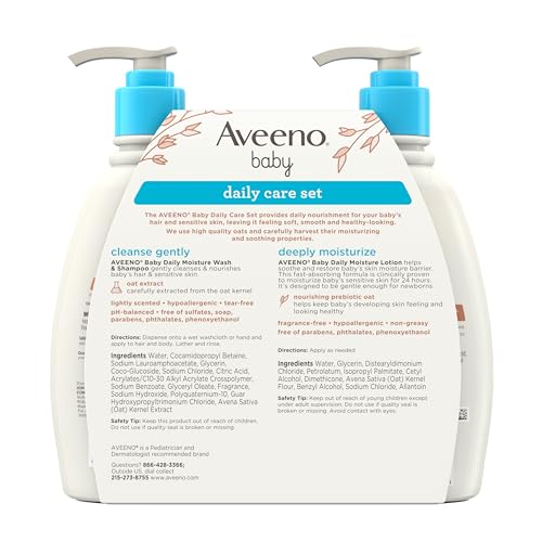 Aveeno Baby Daily Care Gift Set with Oat Extract, Moisturizing Lotion and 2 in 1 Bath Wash and Shampoo, Hypoallergenic, Paraben Free, 2 Count