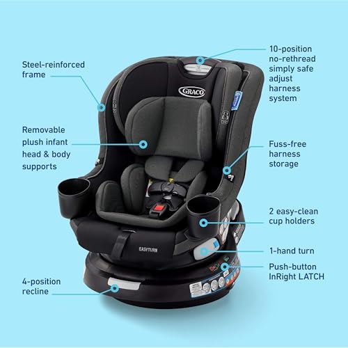 Graco EasyTurn 360 2-in-1 Rotating Convertible Car Seat, 360 Degree Rotating Infant to Toddler Rotating Car Seat, 2 Modes Rear and Forward Facing, Slim Design, Cyran