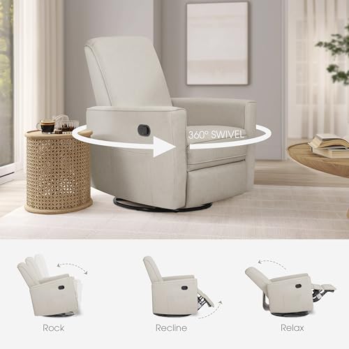 Evolur Raleigh Upholstered Manual Glider Recliner– Rocking & 360° Swivel with Smooth Glide – Greenguard Gold & FSC Certified – Modern Nursery and Living Room Chair in Light Sand