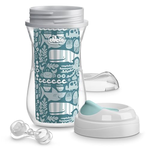 Chicco Insulated Sippy Cup 12+ Months, 9oz Toddler Training Cup with Bite-Resistant No-Spill Rim Spout, Double-Wall, BPA-Free, 2-Pack, Ocean Print/Surf