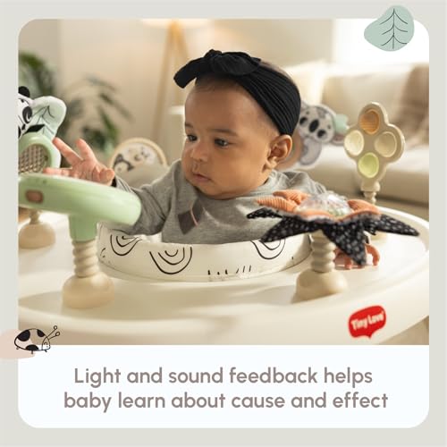 Tiny Love 4-in-1 Jump & Play Stationary Activity Center, Baby Jumper with Lights & Music, Developmental Toys, 360 Swivel Seat, Baby Activity Entertainer for 6 Months+, Black and White