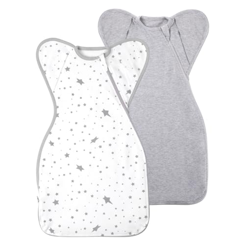 Baby Sleep Sacks Swaddles for Newborn 0-3 Months Arms Up Swaddle Blanket 2 Packs Cotton, Hands Up 3-Way Transitions to Arms-Free Wearable Sleeping Sack Bag for Boys Girls Snug Fit Calms Startle Reflex