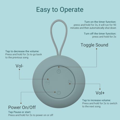 Portable Baby Sound Machine with 20 Sounds, Timer, 15H Battery, Travel Clip