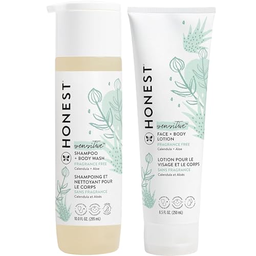 The Honest Company Fragrance Free Bundle for Sensitive Skin | 2-in-1 Cleansing Shampoo + Body Wash and Hydrating Face + Body Lotion | Gentle for Baby + Hypoallergenic | 10 fl oz, 8.5 fl oz