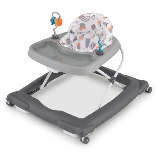 BABY JOY Baby Walker, Foldable Activity Walker with Adjustable Height, Large Tray & Removable Toys, Baby Walker with Wheels for Boys Girls 6-12 Months (Gray)