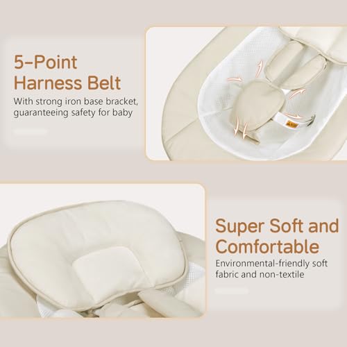 Baby Swing for Infants, Portable Electric Baby Swings with Bluetooth, 5 Swing Speed, 10 Melodies, 5-Point Harness, Remote Control & Touch Panel - Infant Swing for Indoor & Outdoor Use, Beige