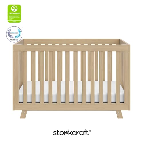 Storkcraft Beckett 3-in-1 Convertible Crib – GREENGUARD Gold Certified, Fits Standard Crib Mattress, Converts to Toddler Bed and Daybed, 4 Mattress Heights, Grow-with-Me Design (Driftwood)