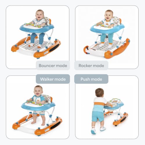 Dream On Me Go-Getter Baby Walker with Rear Push Handle, 2-in-1 Activity Walker and Walk-Behind, 3 Height Adjustments, Easy to Fold, Machine-Washable Seat Pad, Detachable Fun Tray, Orange