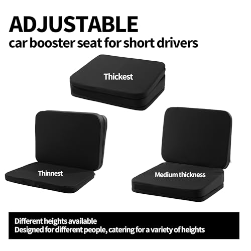 HOMBYS Adjustable Car Booster Seat for Short Drivers, 3 Heights for Different People, Adult Car Seat Cushions for Driving, Supportive Car Seat Pad for Lower Back Pain Reduce, (17"x12.8"x6.3", Black)