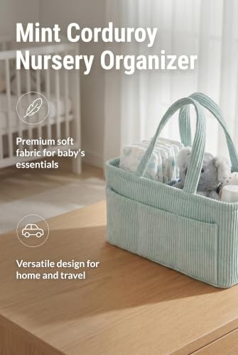 Itsy Bitsy Tot Diaper Caddy Organizer - Mint Curdoroy Baby Storage Bin for Nursery & Car | Baby Shower Basket & registry Essential