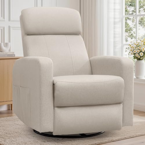 Korser Power Swivel Recliner Chairs for Adults, Electric Glider Rocking Chair Nursery, Glider Recliner Nursery Chair with Classified Side Pocket, Nursery Rocking Chairs with USB and Type-C Ports