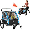 Aosom 3-in-1 Walk/Jog/Ride Child Baby Bike Trailer for Kids 2 Seater, High-Visibility Bike Stroller for Toddler Wagon, Weather-Strong Double Bicycle Trailer Accessory, Blue