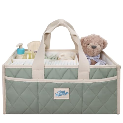 Baby Diaper Caddy Organizer – Nursery Storage Basket with Removable Divider, Stylish Diaper Caddy for Changing Table, Portable Car Caddy Organizer for Newborn Essentials, Large Capacity & Side Pockets
