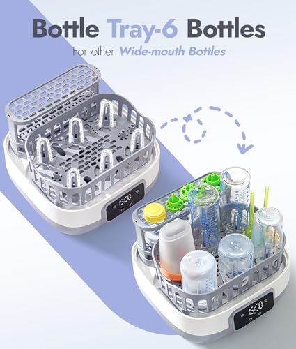 NCVI 20-Minute Baby Bottle Steamer Sterilizer and Dryer with 2 Bottle Trays for 8 Bottles, Fast Electric Steam Sterilization Disinfection for All Bottles, Pacifiers, Teether and Breast Pump Parts