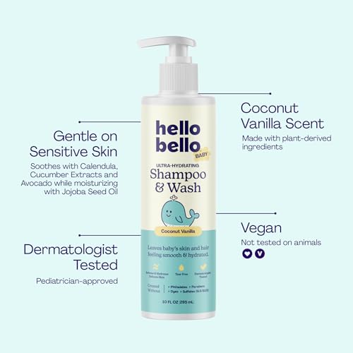 Hello Bello Baby Premium Shampoo & Wash, Gentle Coconut Vanilla Scent, 10oz Bottle