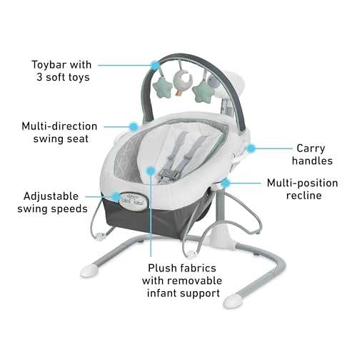 Graco Soothe ’n Sway LX Portable Baby Swing and Baby Bouncer Bouncer, Multi Direction Seat, 2 Speed Vibration, Derby