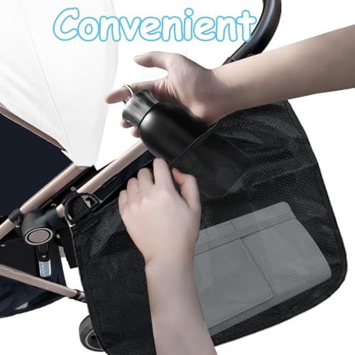 CaoXiong 2 Pack Universal Side Sling Stroller Organizer with Mesh Cargo Net,Adjustable and Non-Slip Stroller Storage Bags, Portable Side Sling Stroller Cargo Net for Baby Accessories(Black)