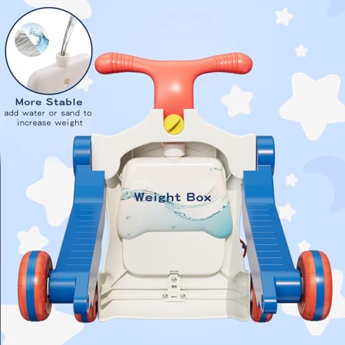 HYES 5 in 1 Baby Push Walker for Baby Boy, Activity Center Learning to Walk, Sit to Stand, Early Learning Push Toys for Infant 12 Months, Walking Toys Gift for Toddler Boys, Blue