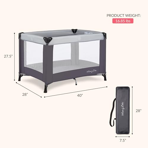 Dream On Me Nest Portable Baby Playard, Lightweight Foldable Travel Play & Nap Space with Carry Bag, Breathable Mesh Sides for Infants & Toddlers, Compact Indoor Outdoor Use, Grey