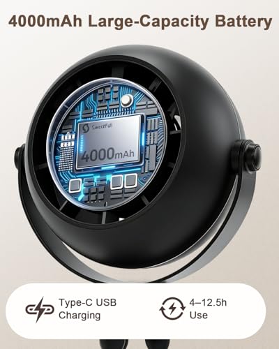 FIALAME Portable Stroller Fan,4000mAh Portable Fan for Stroller Rechargeable with Flexible Tripod,12.5H Battery,3 Speeds,LED Display,360° Rotate,Clip On Fan for Car Seat Fan,Travel,Treadmill