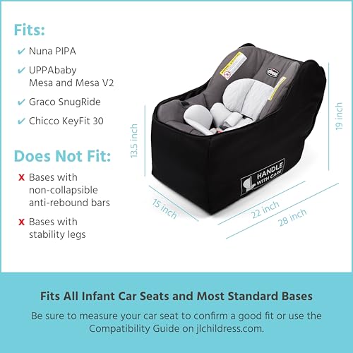 J.L. Childress Padded Infant Car Seat Bag - Travel Bag for Airplane, Fits Most Baby & Infant Car Seats, Compatible with UPPAbaby, Nuna, & Chicco, Airport Accessories, AirTag Compatible- Premier, Black