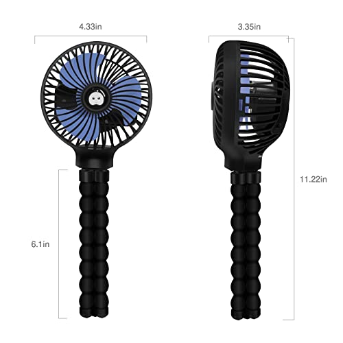 TRELC Mini Stroller Fan, 19H Battery Life, Personal Handheld Clip on Portable Rechargeable Fan with Flexible Tripod, Gift for Children Baby Car Travel BBQ Gym (Black, 4000mAh)