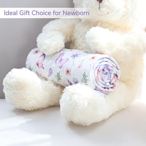 Pea Pod Baby Girls Blanket Soft Butterfly Minky Blanket for Newborn, 30'' x 40'' Double Layer Design, Dotted Backing Warm Baby Quilt Crib Blanket for Nursery/Stroller/Toddler Bed/Baby Car Seat