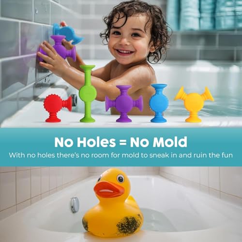 BUNMO Bath Toys Suction - Connect, Build, Create - Toddler Bath Toys - Hours of Fun & Creativity - Fine Motor Skills - Stimulating Sensory Toys - Non-Mouthable Toy - Textured 10 Pack