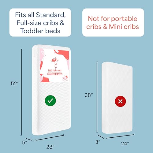 Dream On Me Baby Fairy Dust 5” Full-Size Crib & Toddler Bed Mattress in a Box – GREENGUARD Gold & BSA Certified, Breathable, Water-Resistant, Machine Washable Cover, (52" L x 28" W x 5" H)