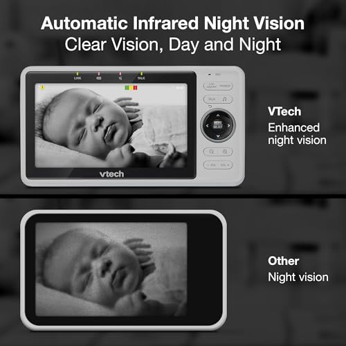 VTech Smart WiFi Baby Monitor, 2 Cameras – See Both Rooms at Home or from Anywhere, Free App, 1080p Split Screen, 5" HD Screen, Pan-Tilt-Zoom, Night Vision | VM901-2