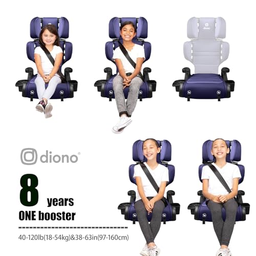 Diono Connect3 RXT 2-in-1 High Back Booster, Slim Fit 3-Across in Many Mid-Sized Sedans and SUVs, for Children from 40-120 lbs., Lightweight with Latch, Purple Wildberry