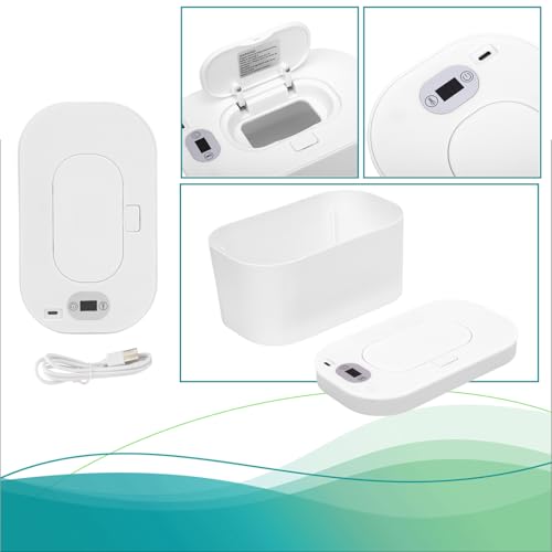 Baby Wipe Warmer, Portable USB Powered Baby Wet Wipes Dispenser Holder with Temperature Control, Paper Towel Heater for Home, Car, Travel (White)