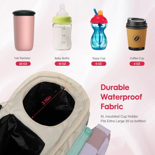 ERRUI Universal Stroller Organizer with Insulated Cup Holders and Detachable Phone Bag,Stroller Caddy Fits for Stroller Accessories like Uppababy, Baby Jogger, Doona, Nuna Stroller (Green Square grid)