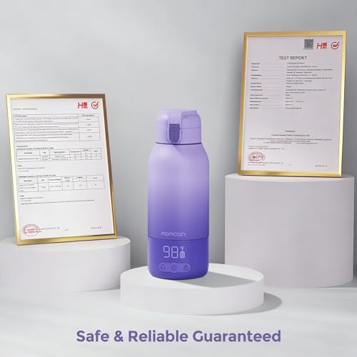 Momcozy Portable Bottle Warmer for Travel – Dual Heating Modes for Breast Milk & Water, Portable Milk Warmer with Fast Heating & Long Battery Life, 17 Ounces Large Capacity, Purple