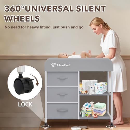 G TALECO GEAR Baby Changing Table, Portable Changing Table, Diaper Changing Station with Waterproof Pad, Changing Table Dresser with 3 Storage Baskets, Mobile Nursery Organizer for Newborn Essentials