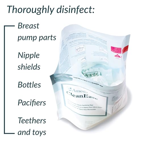 Ameda CleanEase Microwaveable Steam Sterilizer Bags for Baby Bottles & Breast Pump Parts | Microwave & Breast Pump Sterilizer | BPA Free | 20 Uses per Bag (7 Count)
