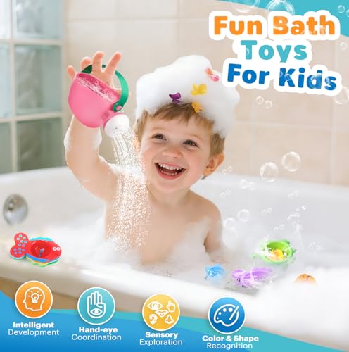 Baby Bath Toys for Kids Ages 1-3 9PCS Toddler Bath Toys Mold Free for 2-4 with Watering Can & Stacking Cups Colorful Bathtub Pool Water Toys for 1+ Year Old Girls Boys Gifts