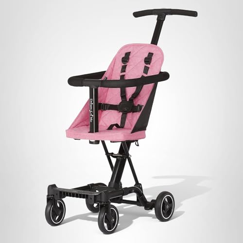 Dream On Me Coast Rider Travel Stroller, Lightweight & Compact Baby Stroller, Theme Park Approved, Book-Folding Design, Adjustable Handle, Soft-Ride Wheels, Converts to Rider & Scooter - Pink