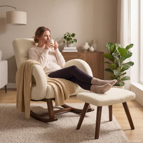 COMHOMA Rocking Chair Nursery with Ottoman, Upholstered Glider Rocker