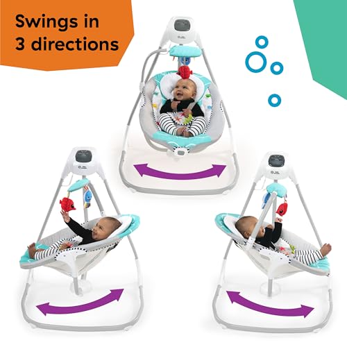 Baby Einstein Ocean Explorers Musical Compact, Lightweight Baby Swing, 6-Speed Multi-Direction, Vibrations, Music, Sounds, 0-9 Months - Grey