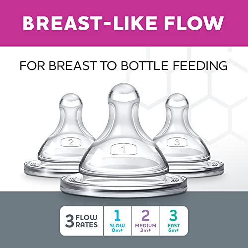 Chicco Duo 100% Silicone Intui-Latch Baby Bottle Nipple with Anti-Colic Valve | Skin-Like Texture and Breast-Like Flow | Stage 2, Medium Flow | 2 Count (Pack of 2) | 3+ Months