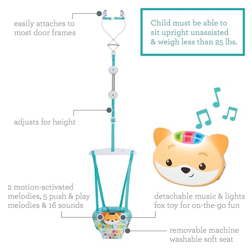 Infantino 2-in-1 Music & Lights Fox Doorway Jumper, Engaging Activity Jumper with Adjustable Strap & Motion-Activated Sounds for Babies 4 Months+