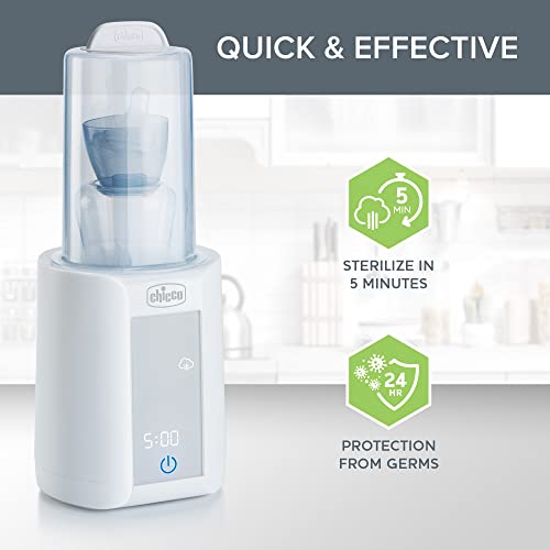 Chicco Digital Bottle Warmer & Sterilizer for Baby Bottles, Baby Food Jars, and Milk Bags | Eliminates 99.9% of Germs | 4 Heating Options | Digital Touchscreen | Automatic Shut-Off & Sound Alert