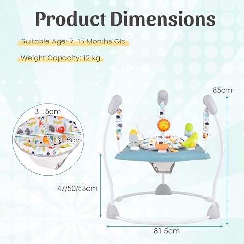 HONEY JOY Baby Bouncer Activity Center, Infant Jumper and Table w/ 360° Rotary Seat, 3 Adjustable Heights, Music, Sounds & Developmental Toys, Activity Center for Babies(Light Blue)