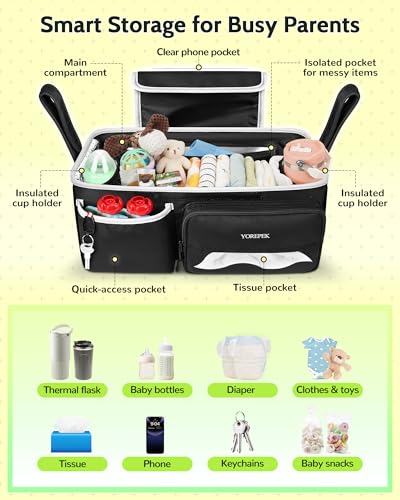YOREPEK Large Stroller Caddy for Baby Accessories Fits UPPAbaby Vista/Cruz
