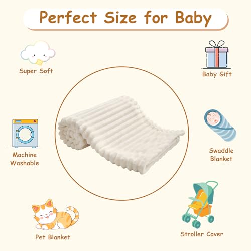 Eonkasp Soft Fleece Baby Blanket Ultra Cozy Baby Blankets for Boys Girls Warm and Lightweight Infant Toddler Newborn Receiving Gift with Reversible Stripes for Crib Stroller, 30x40 Inch, Cream