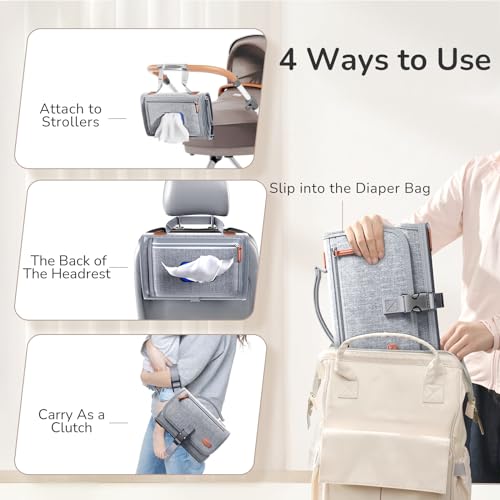 Alatino Portable Diaper Changing Pad for Baby, Detachable Travel Changing Pad with Baby Wipes Pocket, Gifts for Baby Shower, Newborn Girls and Boys (Grey)