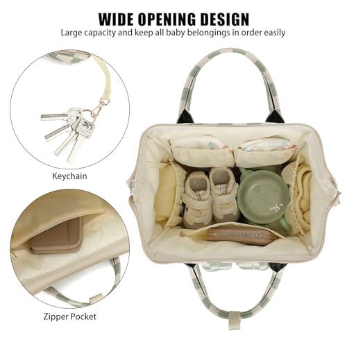 Dezcrab Baby Diaper Bag Backpack for Mom, Large Capacity Travel Nappy Bag for Boys & Girls with Stroller Straps (Corduroy Checkered Green)