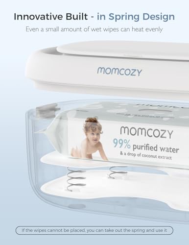 Momcozy Baby Wipe Warmer, Innovative Spring Design, Large Capacity Wipes Dispenser for 60-80pcs, Fast & Even Heating, 4 Modes of Temperature Heating Control, Diaper Wipe Warmer with Night Light, Blue